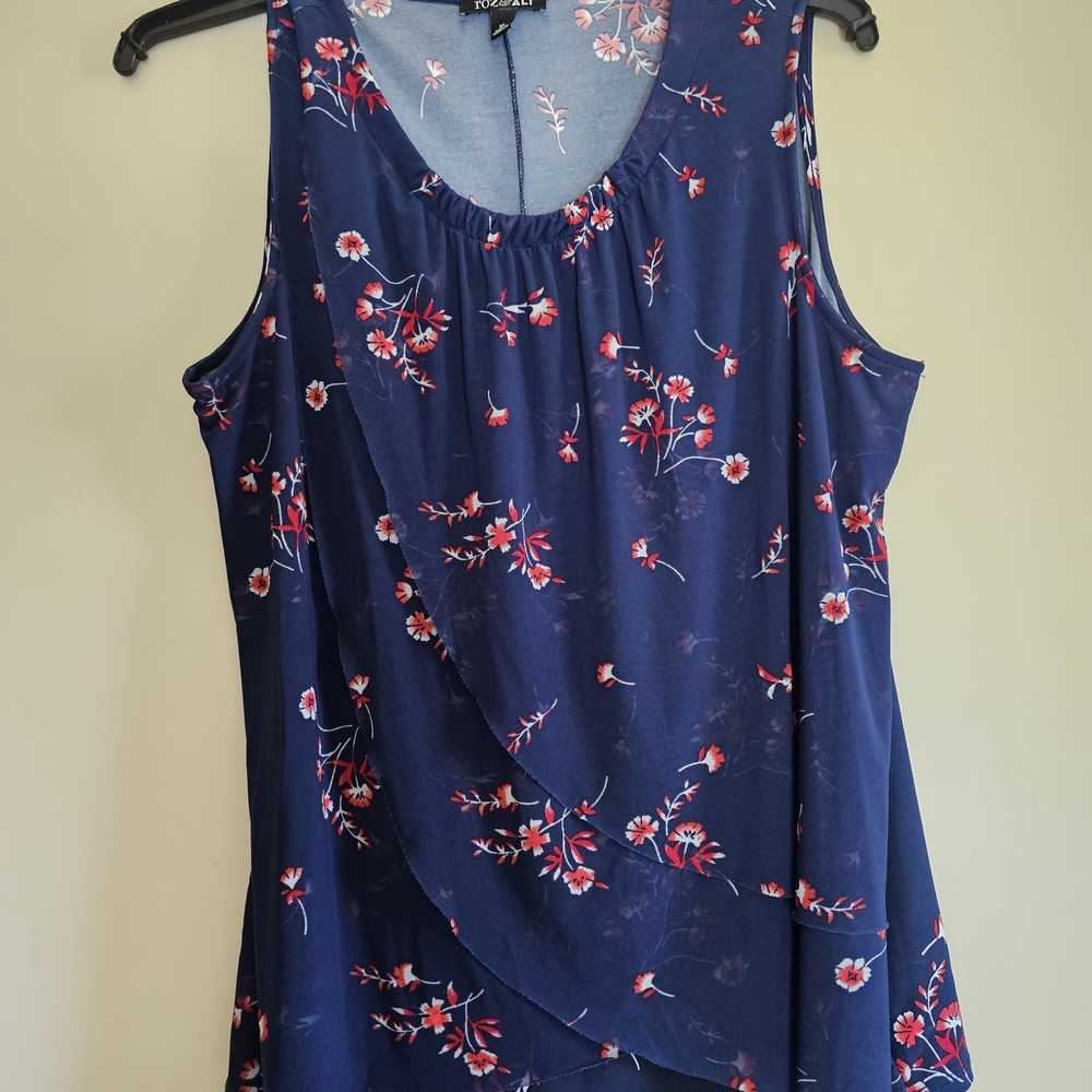 Roz & Ali Navy Floral Layered Sleeveless Tank